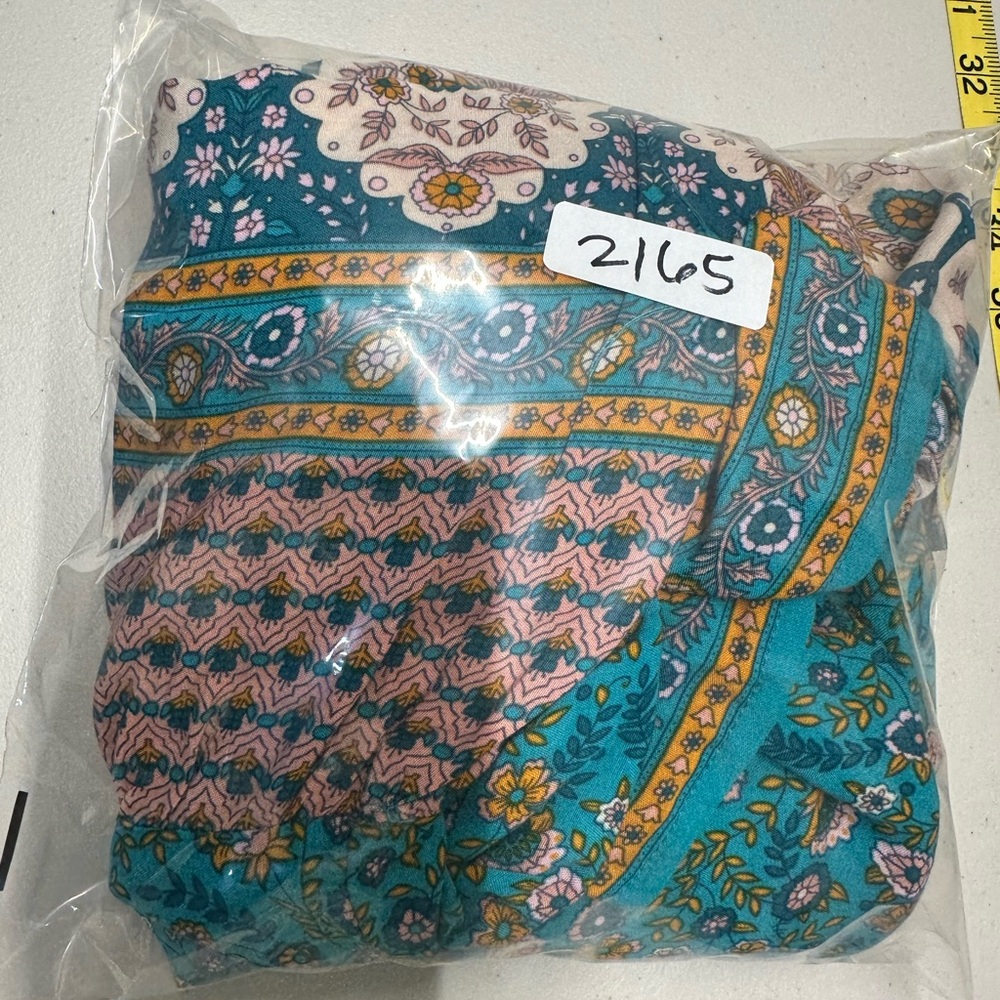 NATURAL LIFE Teal Floral Boho Wide-Leg Jumpsuit with Pink Accent - Picture 12 of 12